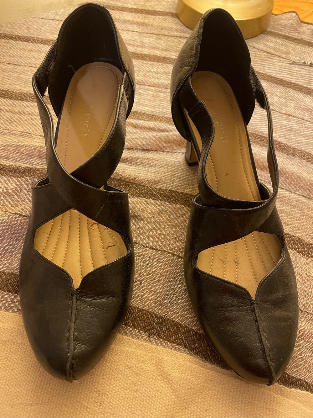 Esprit Black Pointed Crisscross Leather Heels